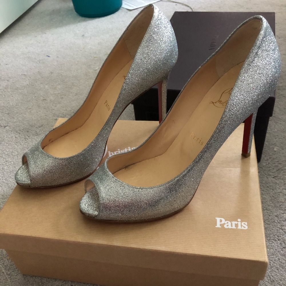 Genuine Christian Louboutin Silver Sparkle Heels